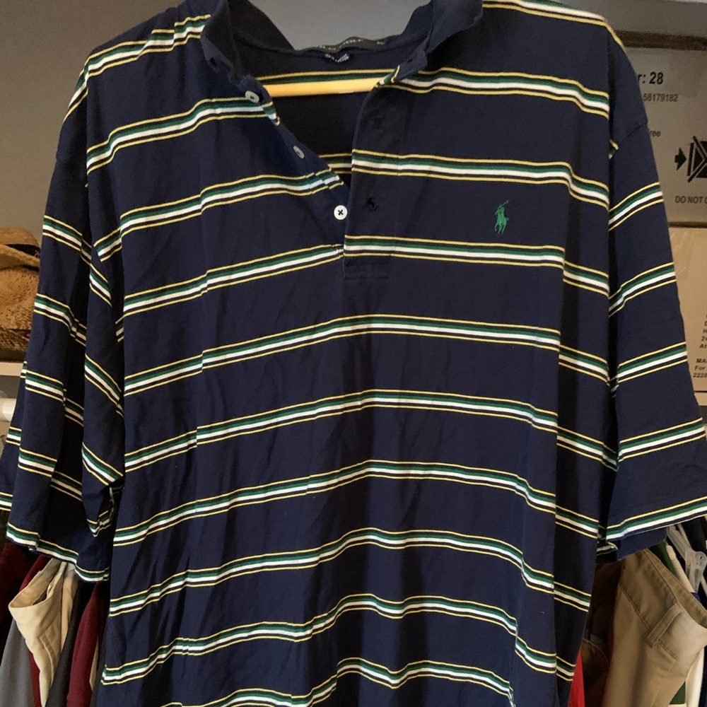 Polo golf shirt blue with stripes xxl